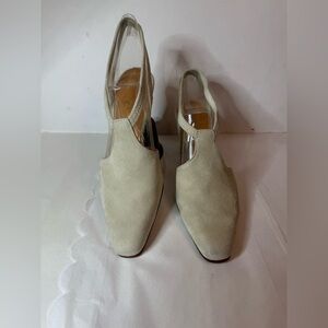 Privilege Cream Slingback Suede Heels